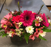 Pink Petals  Wood Box Arrangement 