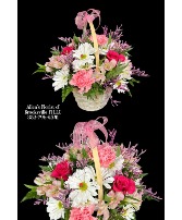 Pink Promises  Fresh cut flowers in lined basket 