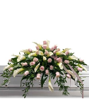 Pink Rose and Cala Lily Casket Spray Casket Spray