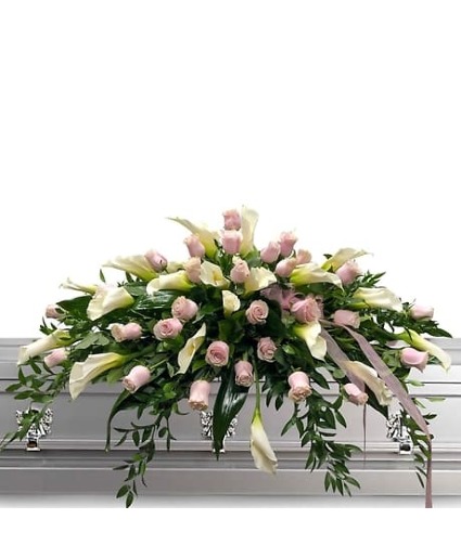 Pink Rose and Cala Lily Casket Spray Casket Spray