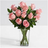 Classic Dozen  Roses Pink Rose Arrangement