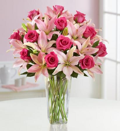 Pink Rose & Lily Bouquet for Valentine's Day 