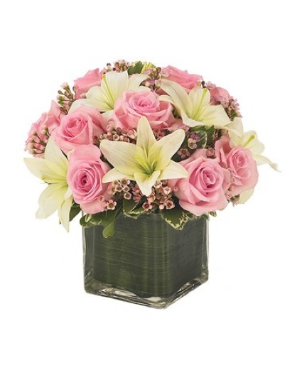 Pink Rose & Lily Cube Bouquet 