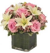 Pink Rose & Lily Cube Bouquet Mother's Day