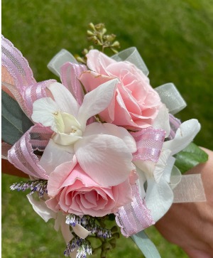 Pink Rose & Orchids Corsage Wristlet