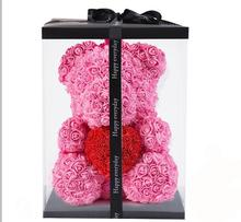 PINK ROSE TEDDY BEAR WITH RED HEART
