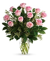 Dozen Pink Roses Rose Arrangement