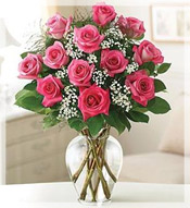 Dozen Pink Roses Arranged in Vase