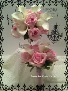 Pink Roses & Calla Lillies Bridesmaids Bouquets