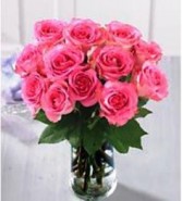 Pink Roses One Dozen Vased Roses