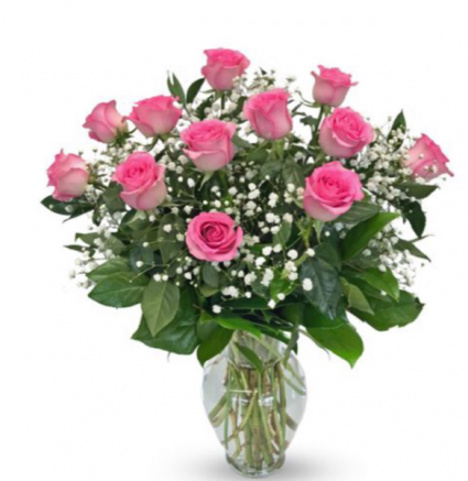 Dozen Pink roses Vase