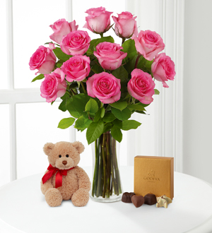 Pink Roses with Bear & Godiva® .WGF429-N