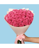  Pink roses wrapped bouquet 