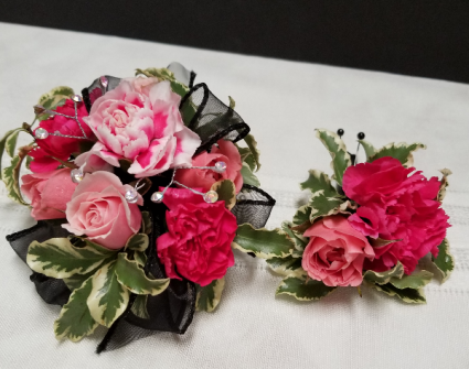 Pink Sparkle  Wrist corsage and boutonniere