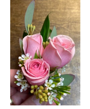Triple Pink Spray Rose Boutonniere