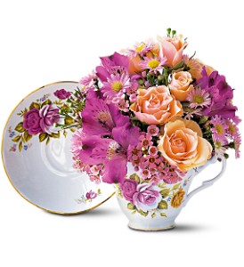 Pink Teacup Bouquet Fresh Arrangment LOCAL ONLY