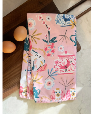 Pink Toile Tea Towel 