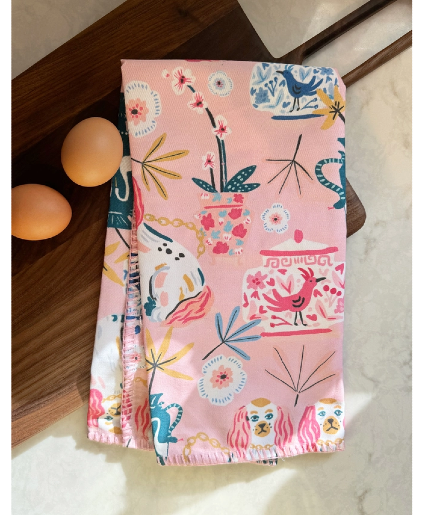 Pink Toile Tea Towel