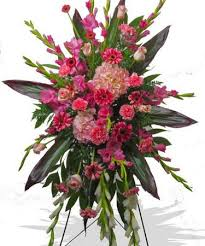 PINK TROPICAL STANDING SPRAY STANDING FUNERAL PC ON A 6' STAND