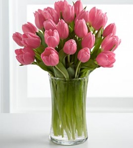 Pink/Red/White Tulips Vased Arrangement