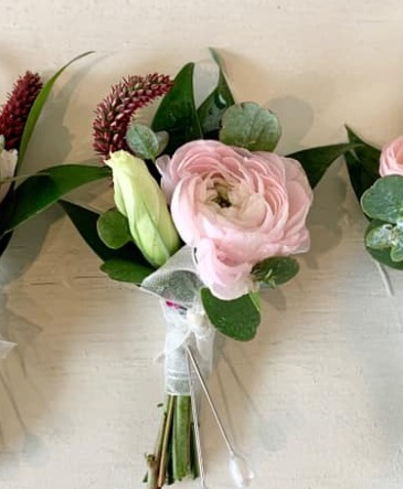 Pink, white and Burgundy  BOUTONNIERES in Tiffin, OH | Rose Leaf Flowers
