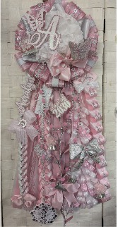 PINK, WHITE AND SILVER  LARGE SINGLE MUM WITH BUTTERFLIES