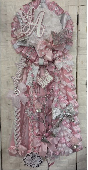PINK, WHITE AND SILVER  LARGE SINGLE MUM WITH BUTTERFLIES