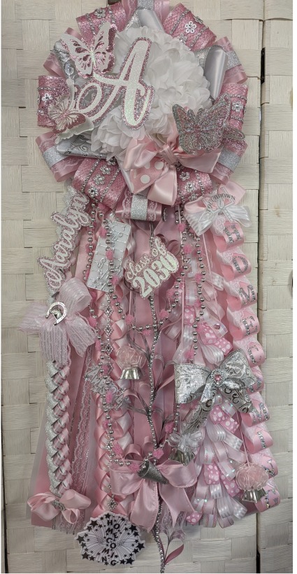 PINK, WHITE AND SILVER  LARGE SINGLE MUM WITH BUTTERFLIES