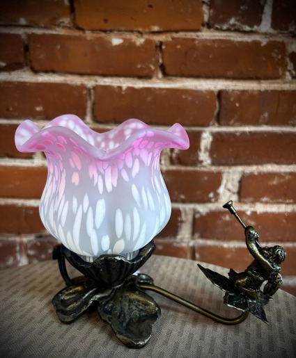 Pink & White Cherub Flower Lamp 