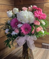 pink & white cluster vase
