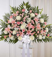 Pink & White Floor  Funeral Basket-  