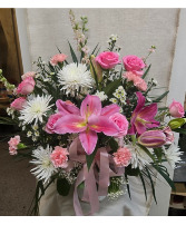 Pink & White Floral Basket Sympathy