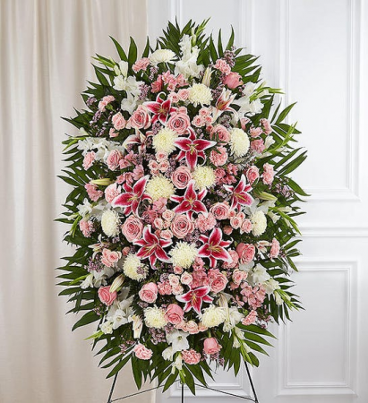 Pink & White Funeral Standing Spray 