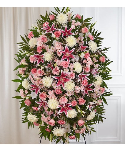 Pink & White Funeral Standing Spray 