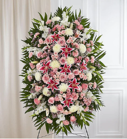 Pink & White Funeral Standing Spray 