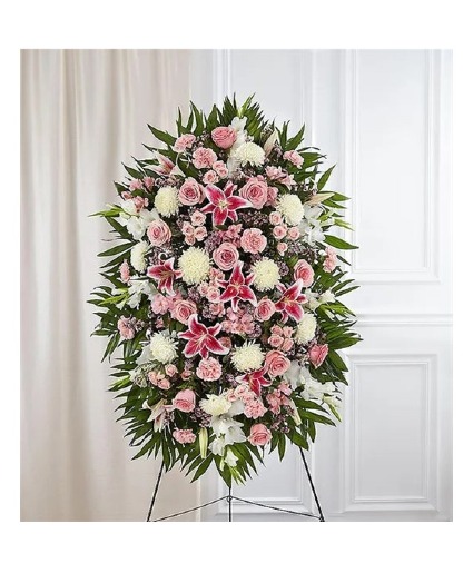 Pink & White Funeral Standing Spray Sympathy