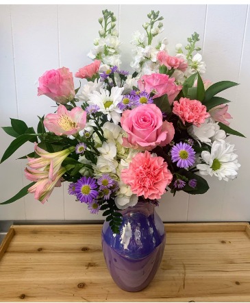 Pink, White & Lav Blooms  Fresh Arrangement  in Indianapolis, IN | SHADELAND FLOWER SHOP