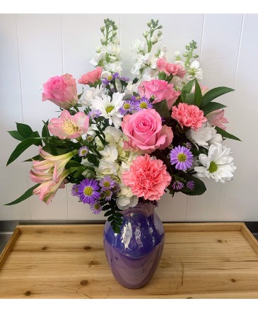Pink, White & Lav Blooms  Fresh Arrangement  in Greenfield, IN | SHADELAND FLOWER SHOP