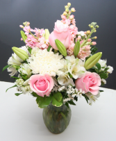 Pink & White Passion  Roses, Lilies, Snapdragons & Mums