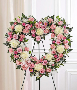 Pink & White Standing Open Heart 