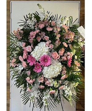 Pink & White Standing Spray Sympathy Spray