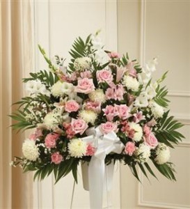 Pink & White Sympathy Standing Basket Funeral