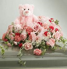 pink with teddy bear half casket piece for baby funeral