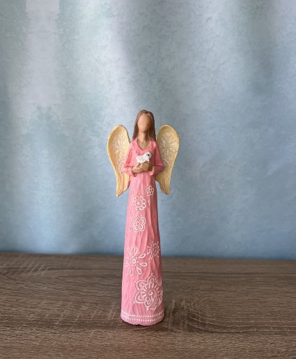 Pink Wood Angel Figurine 