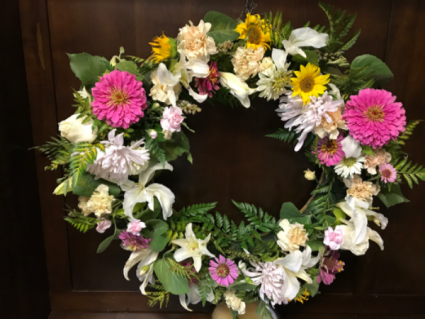 Pink & Yellow Picture Wreath Sympathy Flowers