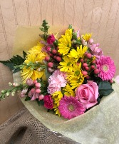 PINK & YELLOW  BOUQUET WRAPPED BOUQUET