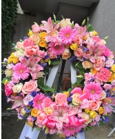  Pink & Yellow Wreath Condolences  Funaral Spray