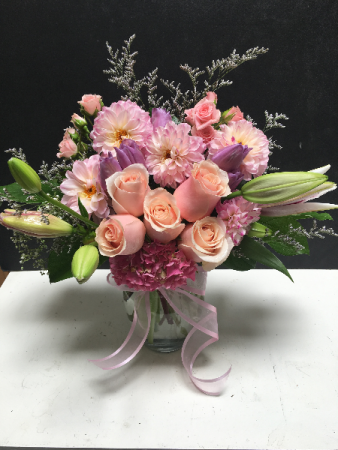 Pretty in Pink and Purple An artistically-designed, pink and purple bouquet by VFS