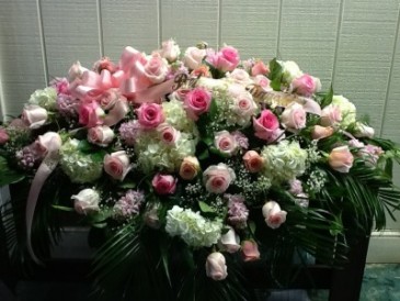 Pinks and Whites Casket Cover in Fairfield, CT | Blossoms at Dailey's Flower Shop