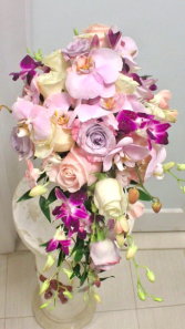 Pinks, Lavenders and Whites Cascade Bridal Bouquet 